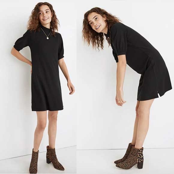 Madewell Dresses & Skirts - Madewell Textured Knit Mockneck Black Mini Dress M